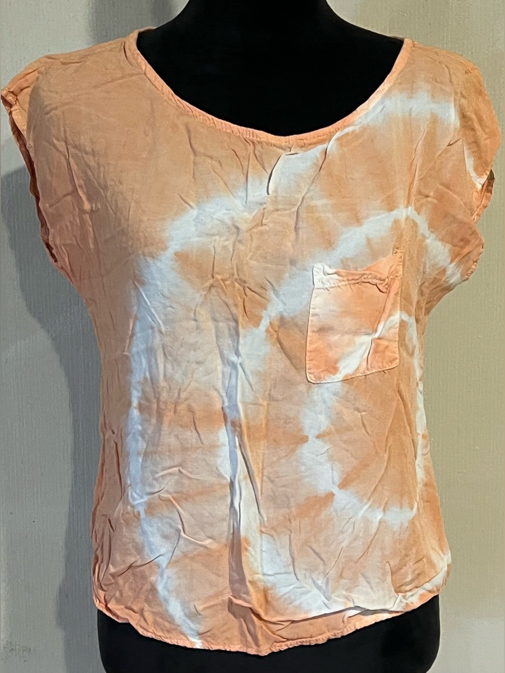Honey Punch Peach & White Tie-Dye Pocket Tee